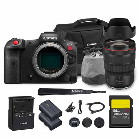 Canon EOS R5 C Mirrorless Cinema Camera 45MP Full Frame 8K RAW Video Dual Pixel AF Hybrid Photography Filmmaking Camera (5077C002) + Canon RF 24-70mm Lens + LP-E6P Battery + 64GB Card + Bag