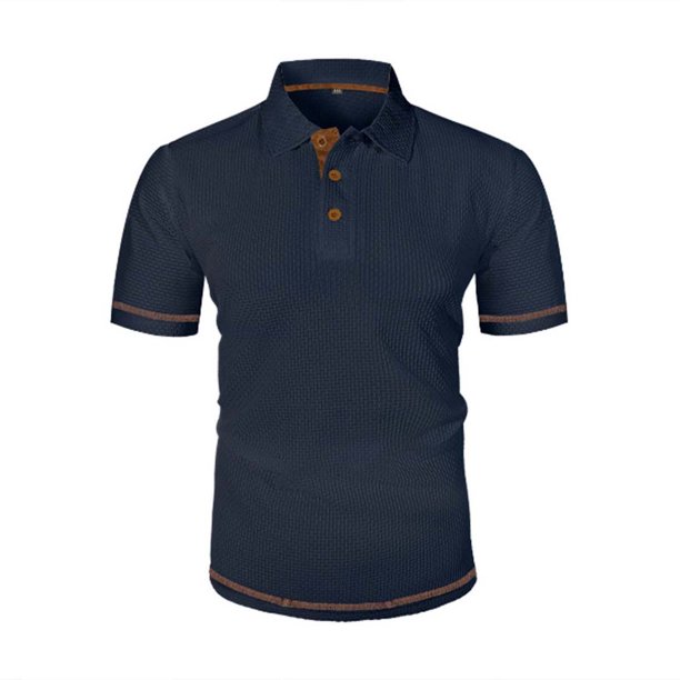 Blusa y camisa de manga corta con cuello vuelto para hombre, informal, de moda, de color liso, con botones, solapa y hebilla de gancho, camiseta de manga corta de poliéster para hombre.