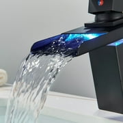 LED Bathroom Basin Sink Faucet Black Waterfall Spout Mixer Tap w/ Cover