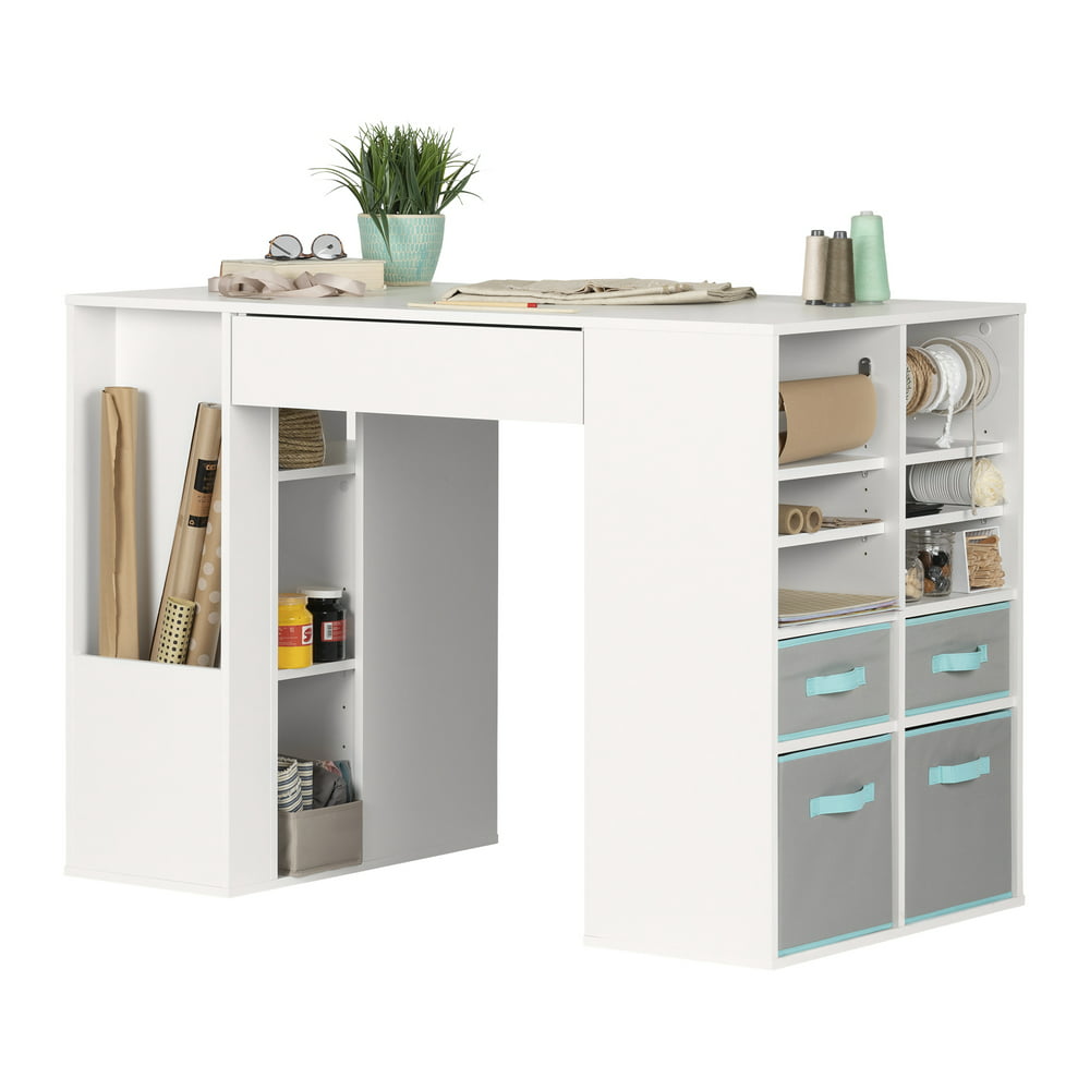 South Shore Crea White Counter Height Craft Table With Storage