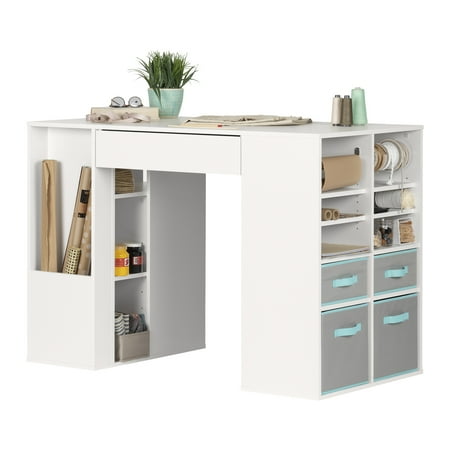 UPC: 0066311058307 | South Shore Cream White Counter-Height Craft Table with Storage