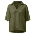 thumbnail image 4 of Sevevn Women's Quarter Sleeve Casual Lapel Solid Color 3/4 Sleeve T-shirt Blouse Top Army Green M Gift for Girls, 4 of 5