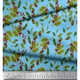 thumbnail image 2 of Soimoi Blue Rayon Crepe Fabric Red Berries & Holly Leaves Fabric Prints By Yard 46 Inch Wide, 2 of 3