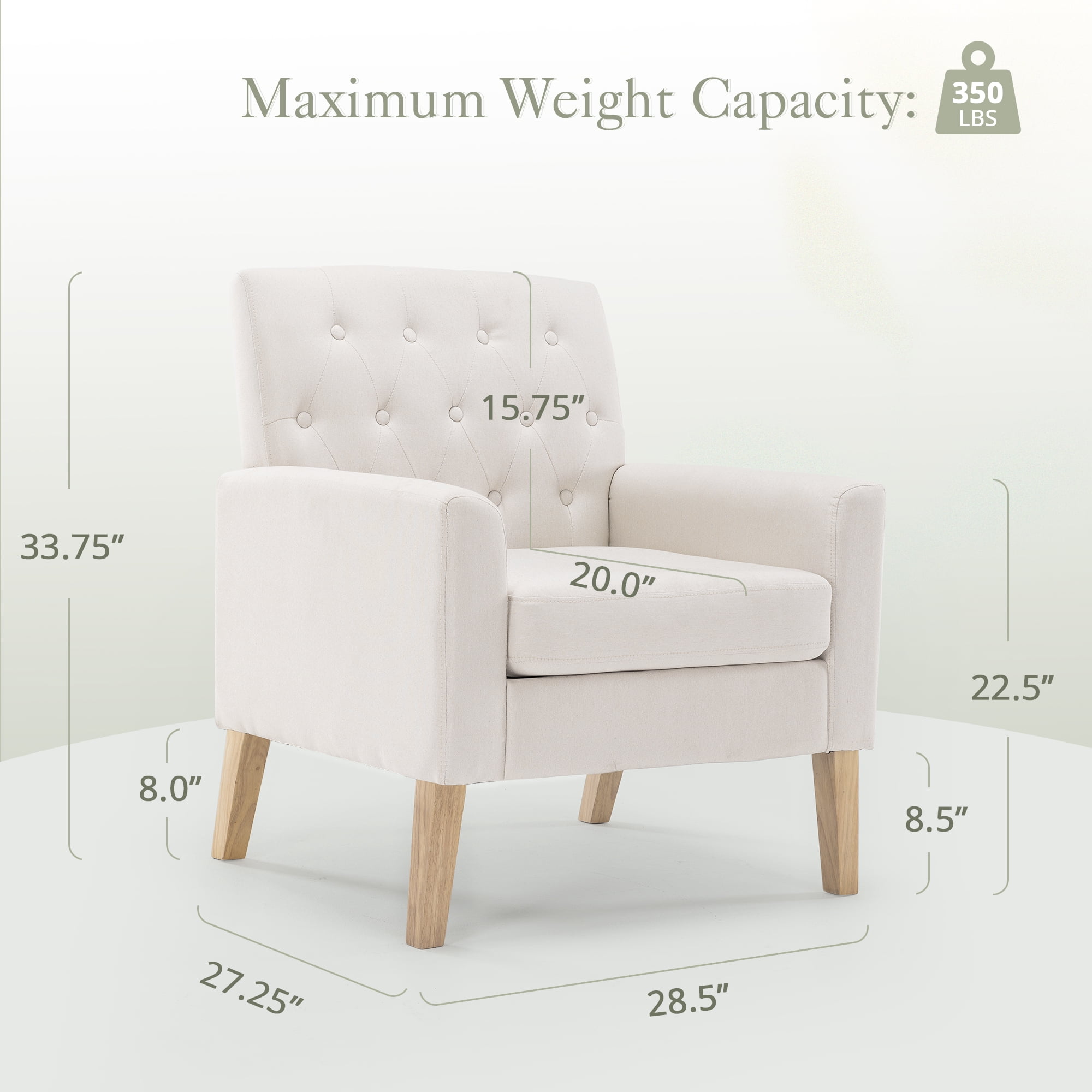 Dycanpo Linen Accent Chair Set of 2, Armchairs 18.5" Tall for Home, Bedroom, Living Room, Beige