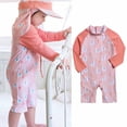 thumbnail image 2 of Penkiiy Baby Toddler Baby Girl Sun Protection Rash Guard Swimsuit with Crotch Zipper with Hat 12-24 Months Pink, 2 of 7