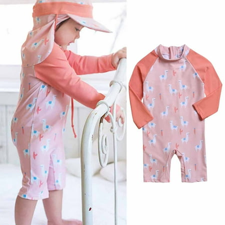 

Honeeladyy Kids One Piece Rash Guard Swimwear Toddler Long Sleeve Zipper Printed Swimsuits Bathing Surf Beachwear Gift Pink for 12-24 Months