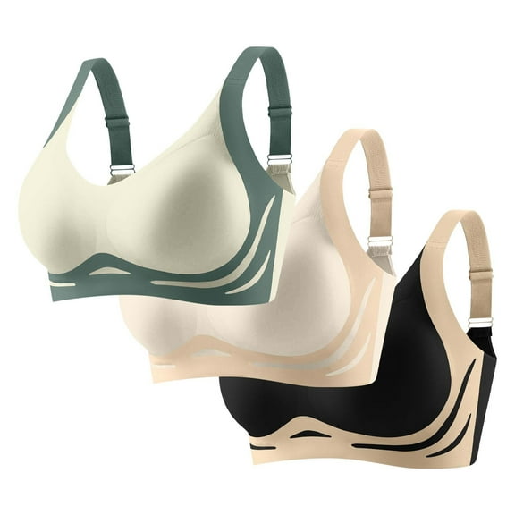Lmnyox 3 Pack Wireless Sport Bra for Women Plus Size No Underwire Support Bra Breathable Workout Bralettes
