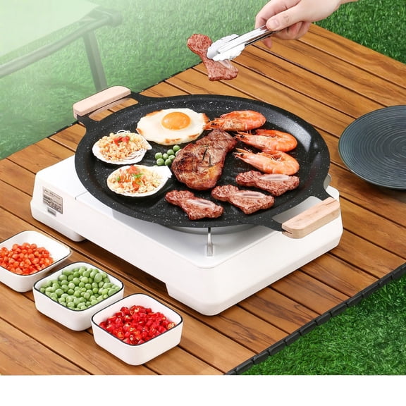 12.2 Inch Maifan Stone Grill Pan, Korean BBQ Griddle for Camping Stove, Non-Stick Cooking Plate for Outdoor Barbecue, Portable Grill Pan for Campers