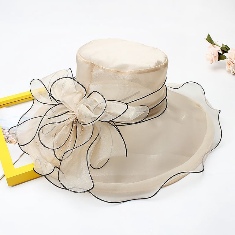 HJYCHN Elegant Womens Wide Brim Sun Hat Floral Design Summer  display picture 3
