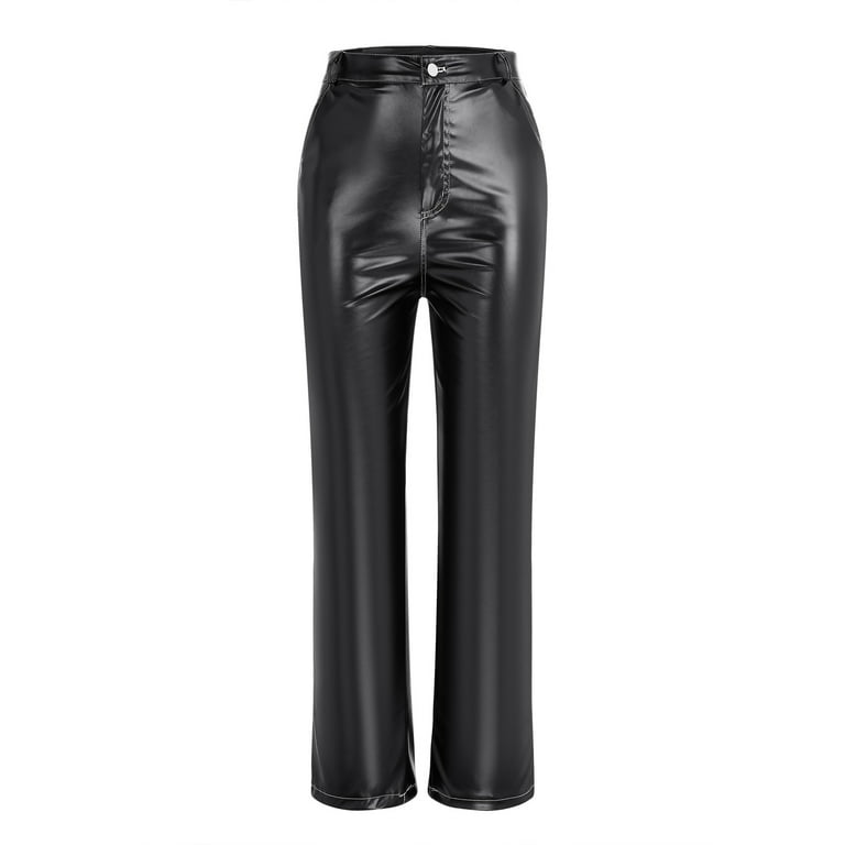 HDE Women's Plus Size High Waisted Faux Leather Pants with Pockets