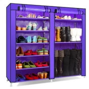 Double Rows 9 Lattices Portable Shoe Rack Boot Shelf Shelves Storage Closet Organizer Cabinet w/ Cover