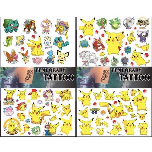 Pokemon Tattoos - 4 Pieces - Children's Tattoos - Pikachu Multicolor