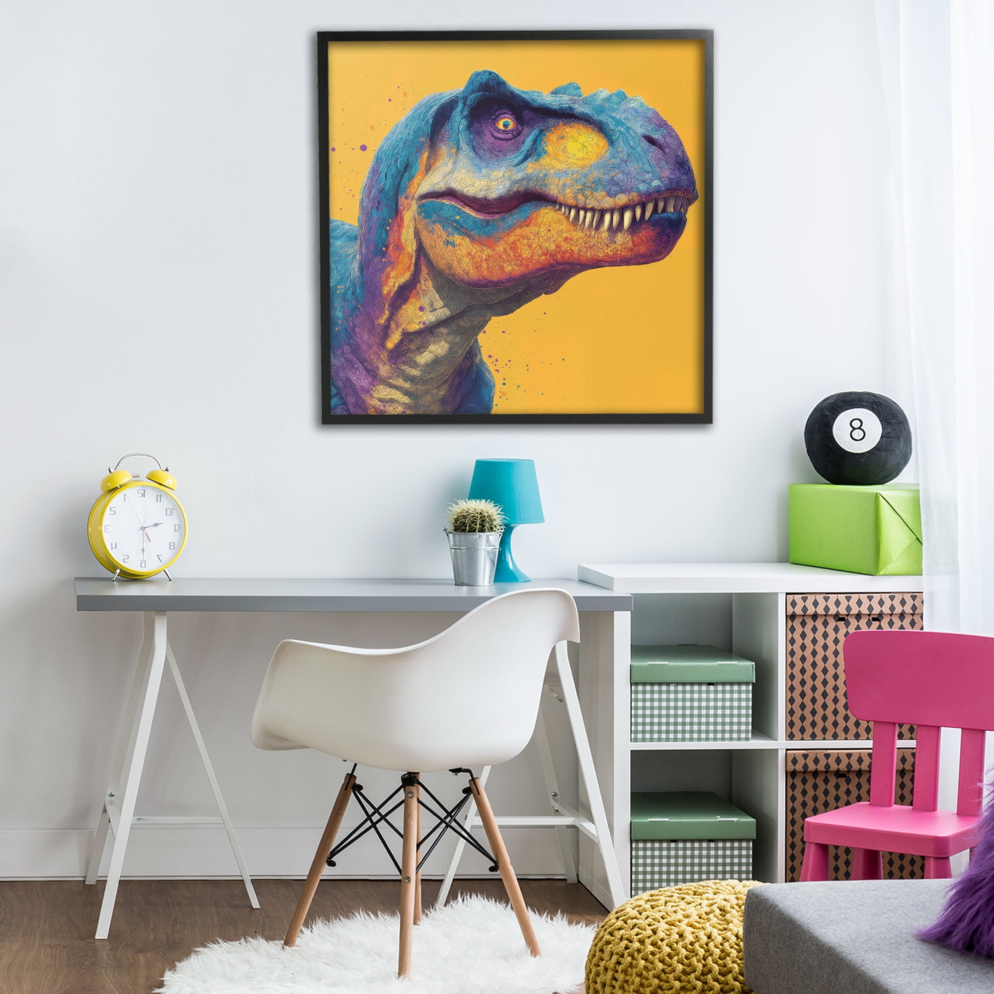 Stupell Industries Vibrant T-Rex Portrait Black Framed Giclee Art, design by Wumples