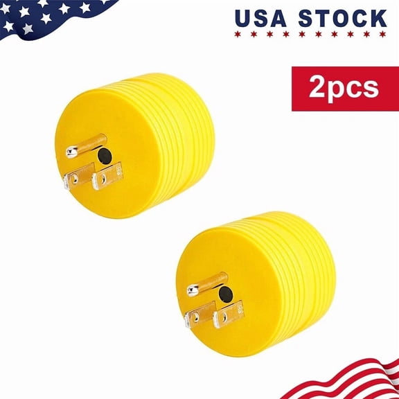 2Pc Rv Electrical Adapter Plug 15Amp Male To 30Amp Female Motorhome Camper Round