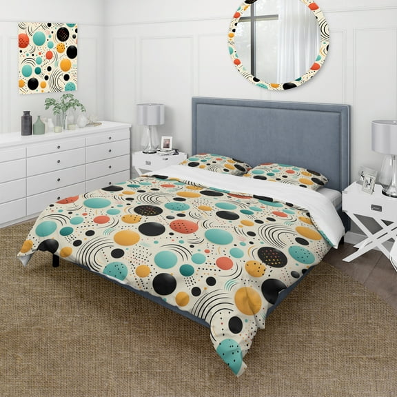 DESIGN ART Designart "Tribal Fusion Polka Dots Pattern III" Modern Bedding Cover Set With 2 Shams King