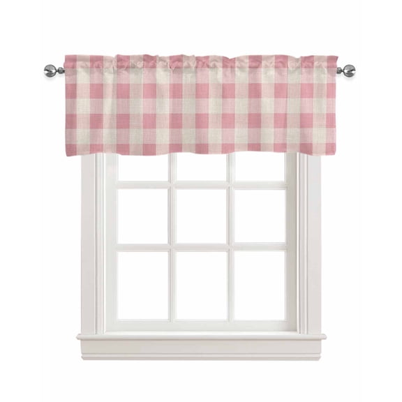 Pink Farmhouse Kitchen Valances for Windows Farmhouse Linen Window Valance Curtain for Living Room Window Treatment Buffalo Plaid Check Lattice Geometric Valance Rod Pocket Topper Drape, 54 x 18 Inch