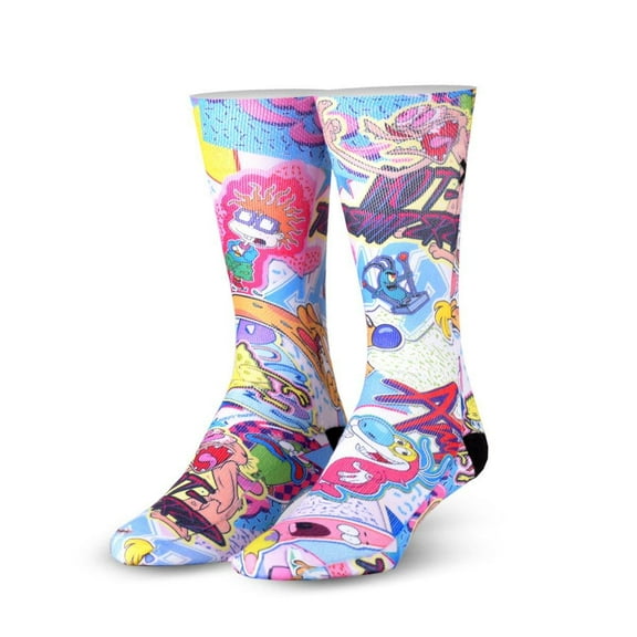 Odd Sox – Nickelodeon Collage Crew Socks – Retro 90s Cartoon Characters Graphic Print – SpongeBob,