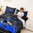 thumbnail image 3 of Castle Fairy Neon Blue Sports Car Full Size Sheets 4-Piece for Boys, Grid Art Bed Sheets for Bedroom, Blue Black, 3 of 6