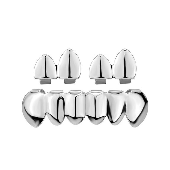 Cool Hip Hop Inspired Teeth Grillzs Set Alloy Teeth Caps Set Glossy HipHop Fashion Upper Lower Grillzs Adjustable Size