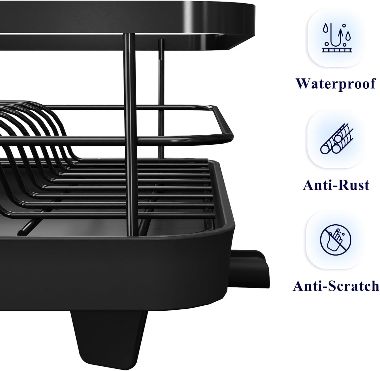 Kitsure Dish Drying Rack for Kitchen Counter, Stainless Steel Sink Organization and Storage Essentials with Cutlery Holder, Home and Appartment Decor, 12''W x 15.5''L, Red