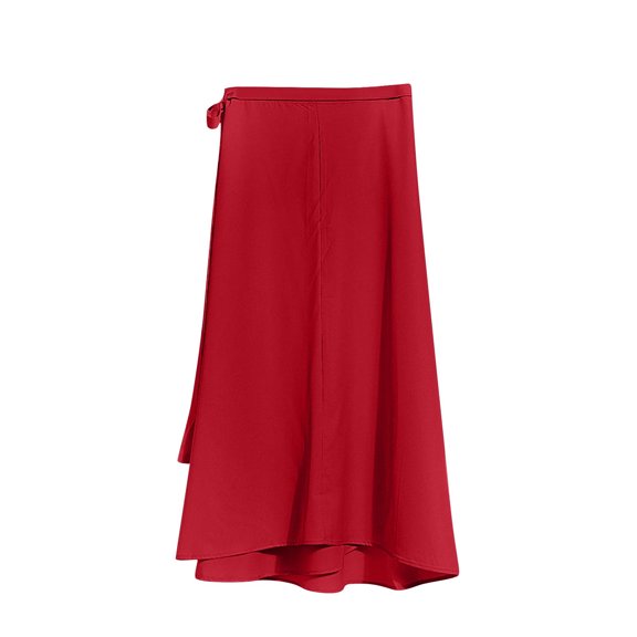 Amkhujs Skirts for Women Trendy Casual Solid Midi Skirt Summer Flowy Tied Warp Skirt for Office Work Wear,Red,One Size