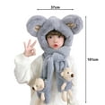 thumbnail image 5 of Tnobhg Cute Winter Thickened Plush Kids Hat Neck Scarf Gloves 3 in 1 Ear Protection Hat Cartoon Bear Decor Boys Girls Holiday Hat, 5 of 7