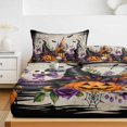 thumbnail image 6 of Cal.King Size Fitted Sheet Set - Halloween 3 Piece Bedding Sets 16" Deep Pocket Fitted Sheet with 2 Pillowcases, Fall Pumpkins Ghost Floral Bats Witch Hat Beige Brushed Microfiber Hotel Bed Sheets, 6 of 9