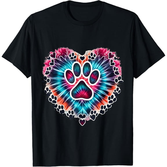 Tie Dye Love Dog Paw Print Heart Animal Lover T-Shirt men and women can wear, black, white, gifts