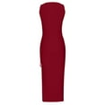 thumbnail image 5 of Tank Dresses for Women Ribbed Drawstring Slit Thigh High Maxi Dress Sleeveless Summer Beach Wear Solid Long Dress (Small, Red), 5 of 5