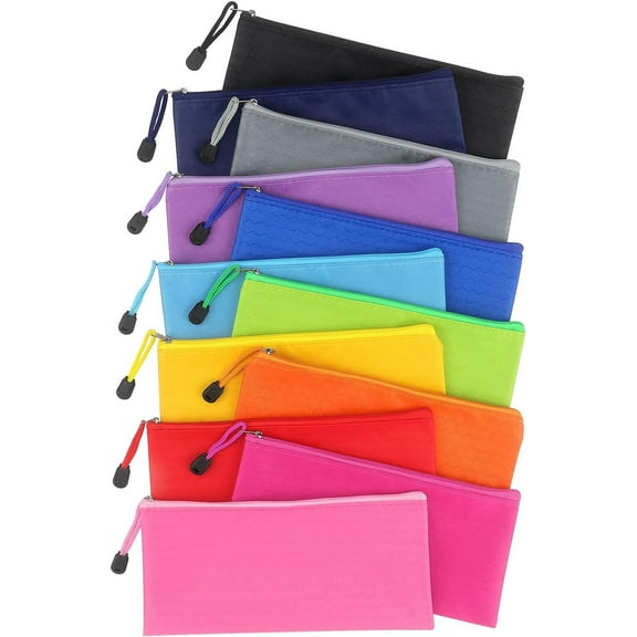 12 Pack Zipper Pouch, Bulk Waterproof Pouch Cases, Multi-Purpose Organizer Bags for Office Supplies, Travel Accessories