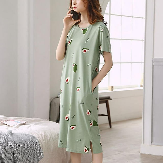 Pyjamas Imprimés à Manches Courtes pour Femmes Robe Midi Robe de Nuit Ample