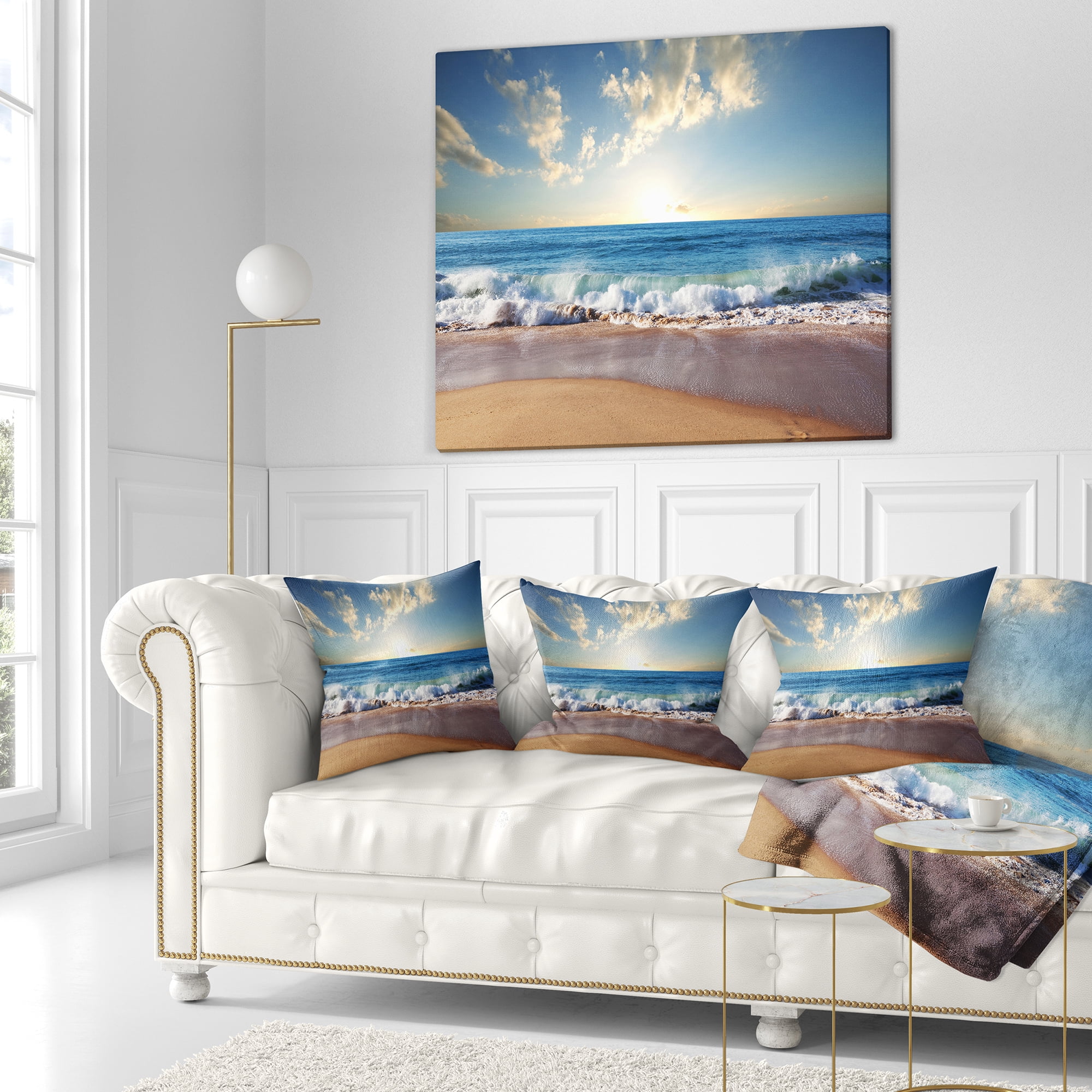 Designart Sea Sunset - Seascape Photography Throw Pillow - 18x18