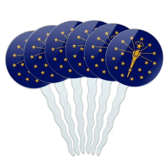 Indiana State Flag Cupcake Picks Toppers - Set of 6