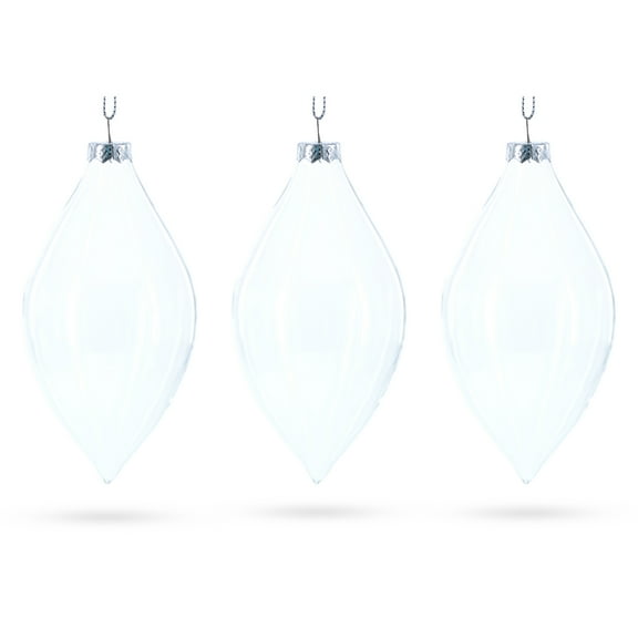 Set of 3 Oval Icicle Clear Glass Christmas Ornament 5.4 Inches (137 mm)
