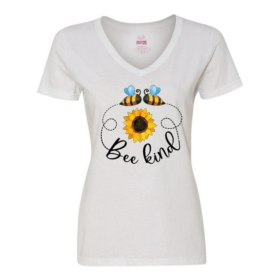Inktastic Bee Kind Bees and Sunflower Women's V-Neck T-Shirt