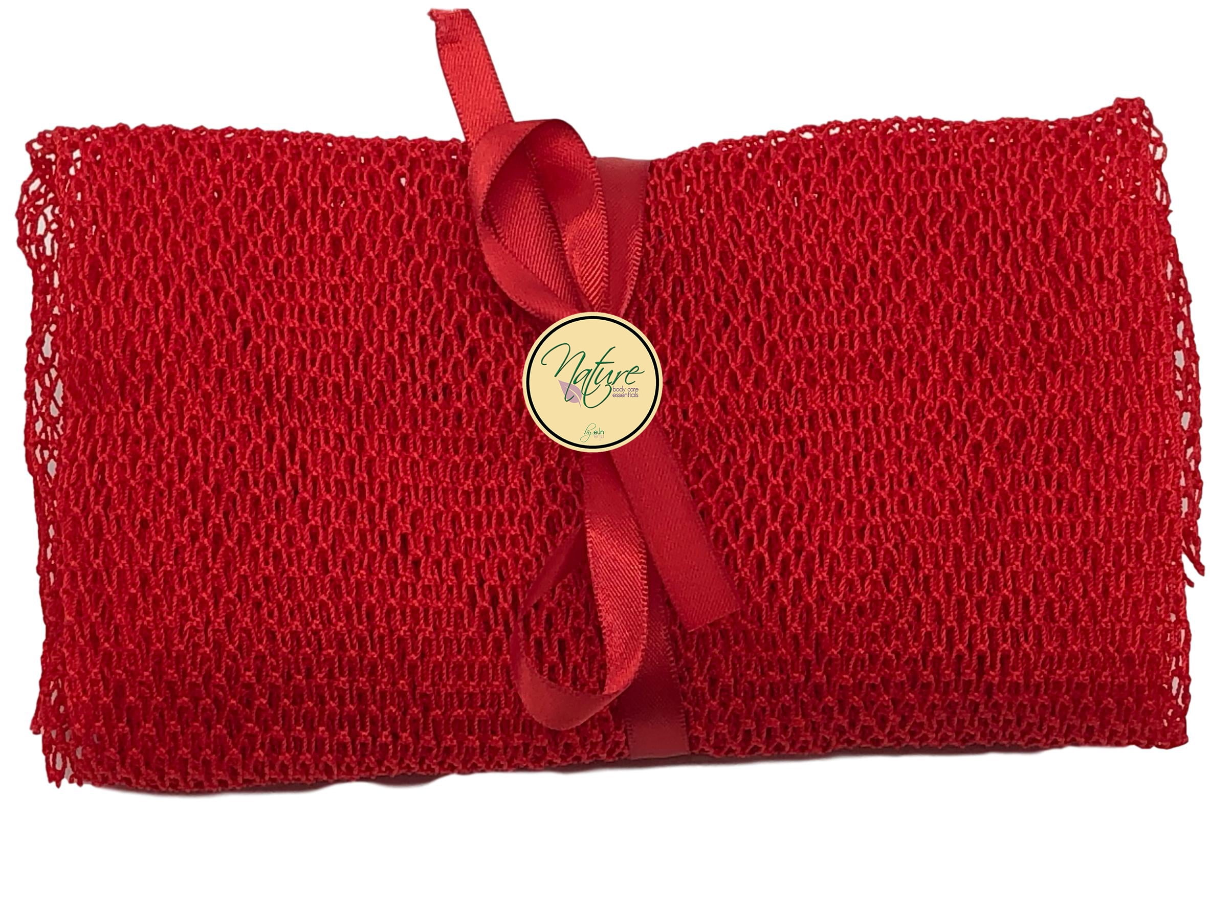Nature by EJN - African Net Bath Sponge, Customized N1 Weave, Long, Skin Exfoliation, African, Porous, Stretches  to Approximately 49' (Red)