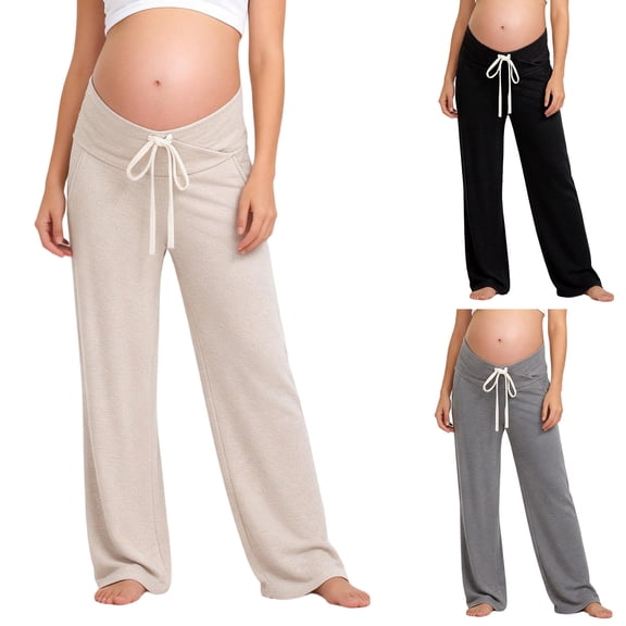 Tqyyweavej Maternity Pants Under Belly Cross Waist Drawstring Pants Stretchy Straight Leg Pregnancy Pants with Pockets Size M to 2XL