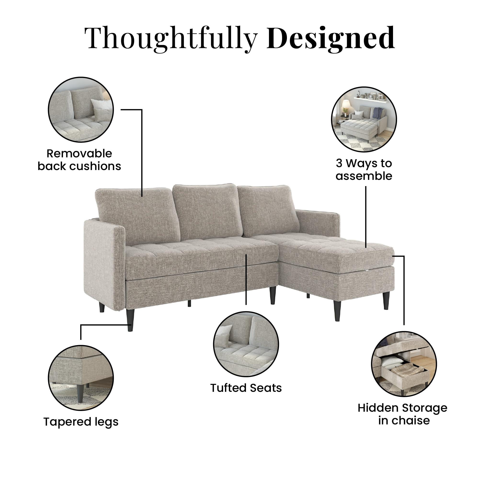 DHP Xandor Modular Sectional Sofa with Storage Chaise, Gray Linen