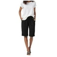 thumbnail image 5 of vigerkar Women's Elastic Waist Knee Length Casual Cotton Bermuda Shorts with Drawstring Black, 4XL, 5 of 6