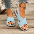 thumbnail image 4 of Hurxie Womens Wedge Sandals Comfortable: Buckle Ankle Strap Low Wedge Sandals Dressy Breathable Memory Foam Insole Casual Walking Summer Shoes Sky Blue 5.5, 4 of 8