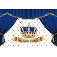 thumbnail image 1 of Otra decoración de pared 150x100 cm Bienvenido Príncipe Telón de fondo para fotografía Cortina de escenario azul Comprobador blanco Corona dorada Principito Recién nacido Baby Shower Roy, 1 of 5