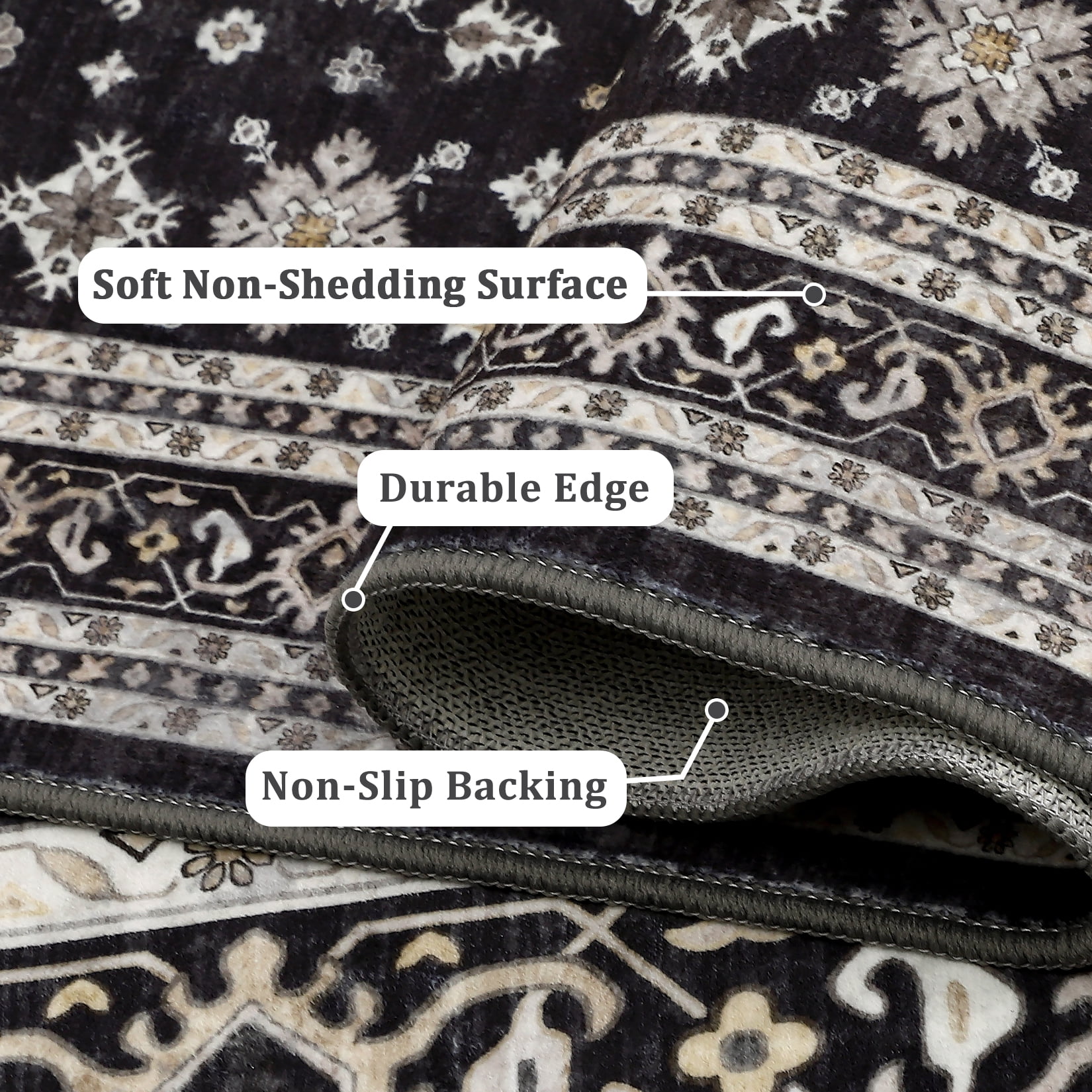 Hasoo 2' x 6' Hallway Runner Soft Persian Traditional Indoor Rug for Entryway Washable Anti Slip Carpet, Black