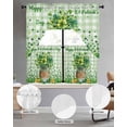thumbnail image 2 of St. Patrick's Day Swag Kitchen Curtains Sets for Windows 24 Inch Length, Spring Botanical Clovers Coin Green Check Short Window Curtain Swags Valances and Tiers 3 Piece Set for Cafe/Dining Room, 2 of 5