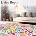 thumbnail image 2 of ODIKA 3'x5' Machine Washable Non-Slip Area Rug, Whimsical Alphabet Mosaic Featuring Vibrant Letters and Playful Icons High Traffic Rug with Pad, Pink, 689583, 2 of 8