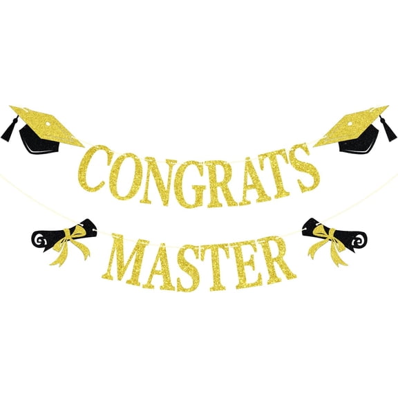 Congrats Master Banner, Congrats Masters Graduate, Masters Degree, Mastered It, Class of 2025 Graduation Party Decorations, Gold Glitter