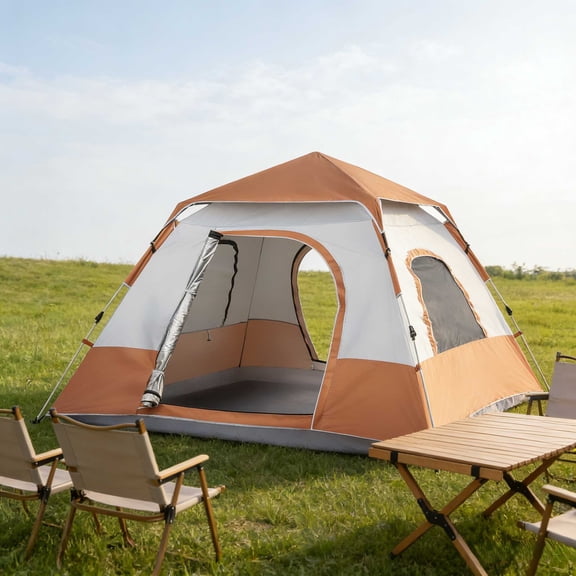 Zimtown 4 Person Family Instant Pop Up Tent, Waterproof UV Resistant Camping Tent, Portable Camping Tent for  Outdoor Beach Hiking Traveling, Brown