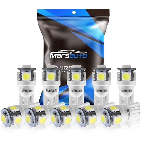 Marsauto 194 Ampoule LED 6000K 168 T10 2825 5SMD Ampoules de Remplacement pour Voiture Dôme Carte Porte Plaque d'Immatriculation Lumières (Lot de 10)