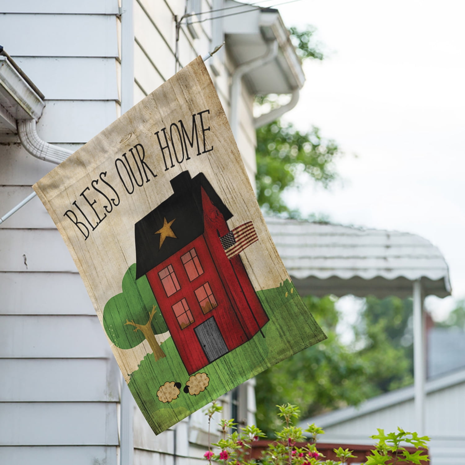 America Forever Americana Bless Our Home House Flag, 28 x 40 inch Double Sided, Farmhouse Banner, House Sheep Country Charm Outdoor Decor, Rustic Yard Flag