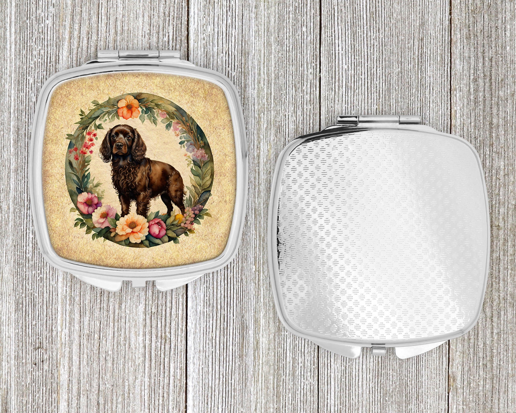 Boykin Spaniel and Flowers Compact Mirror 2.75 in x 3 in