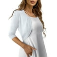 thumbnail image 3 of OmicGot Cropped Shrug 3/4 Sleeve Open Front Cardigan Sweaters for Women, White XL, 3 of 9